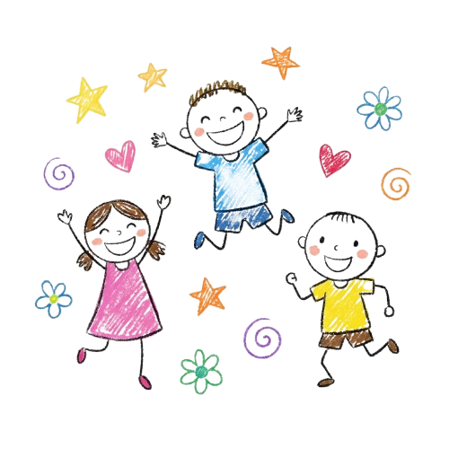 Happy children playing - playful doodle illustration